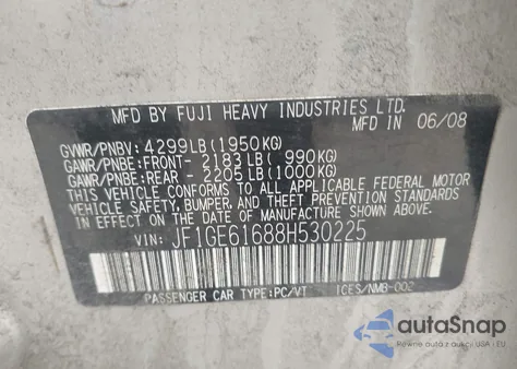 2008 Subaru Impreza 2.5I из США, поврежденный, VIN JF1GE61688H530225